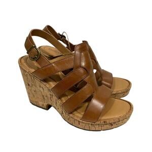 Born Women’s Size 11 Tan Brown Leather Bernese Cage Wedge Heel Sandal New